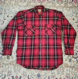 CE Schmidt Men's Red Plaid Button Front  Shacket top, sz LG